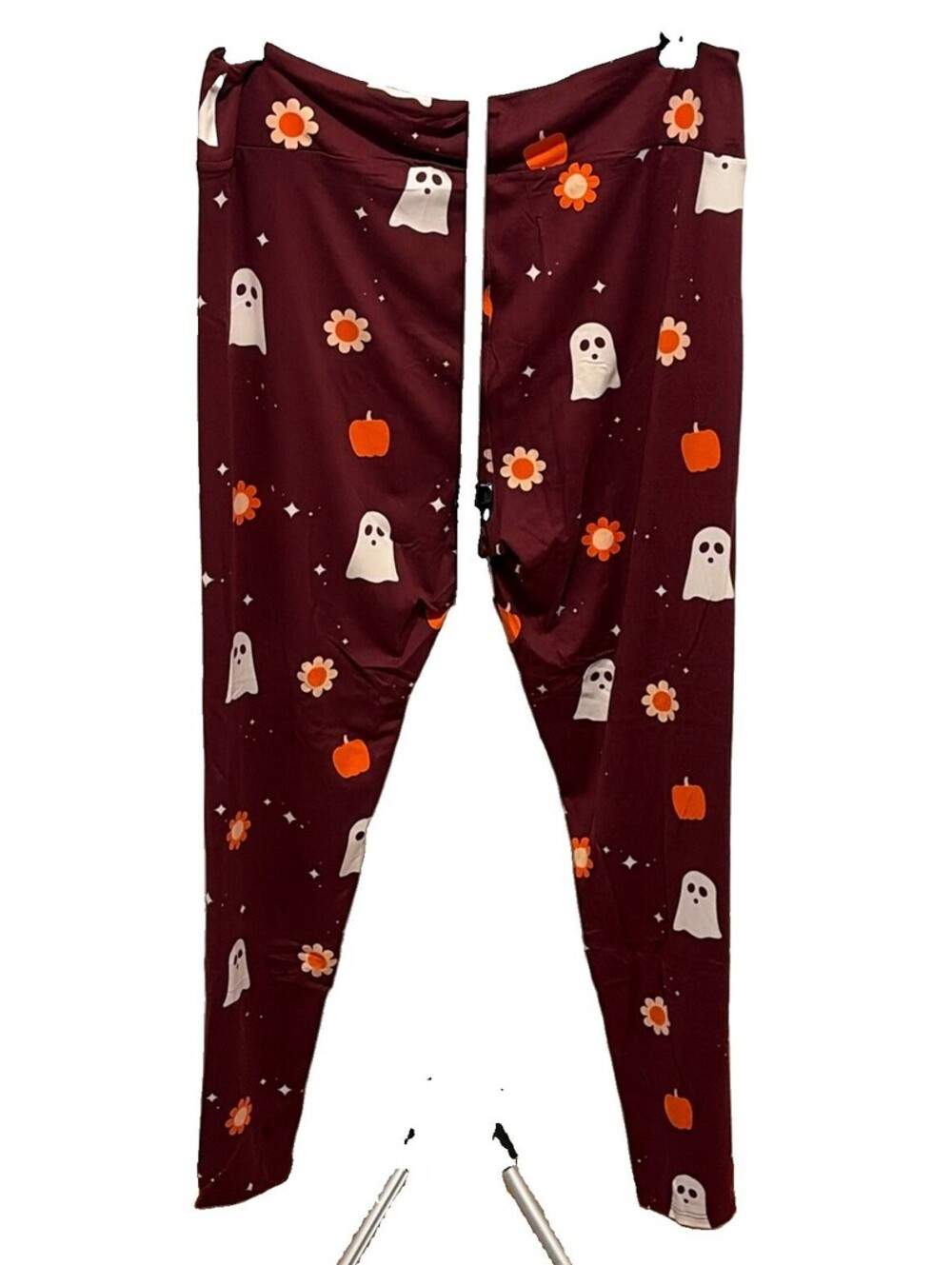 NWT LuLaRoe TC2 Halloween Burgundy Ghosts & Flowers Print Leggings Size 20-26 - Picture 3 of 7